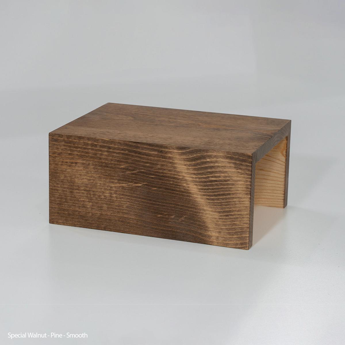 Pine wood floating shelf with special walnut stain, smooth finish, handcrafted contemporary style