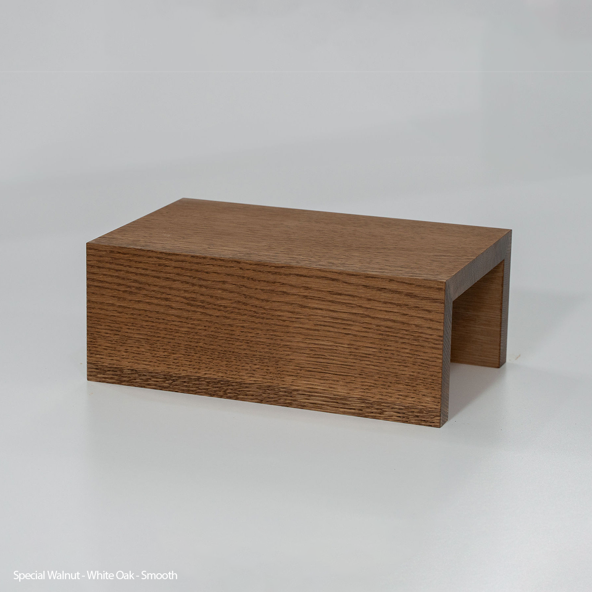 White oak wood floating shelf with special walnut stain, smooth finish, handcrafted contemporary design